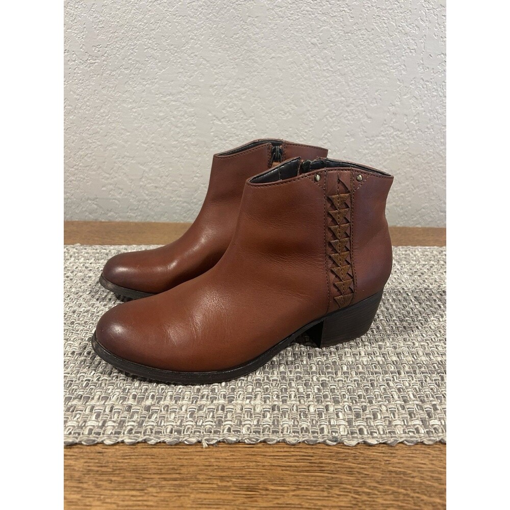 Clark’s Artisan Maypearl Ankle Boot Brown Leather Western Boho Side Zip Size 8